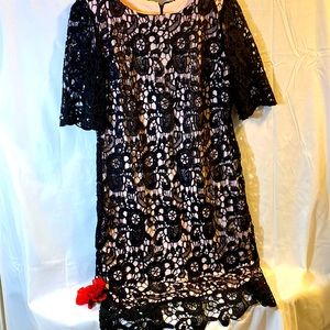 NEW BLACK LACE DESIGN DRESS WITH PINK LINING.VERY BEAUTIFUL SIZE 6 NWOT